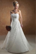 A-line Strapless Chapel Train Satin Wedding Dresses (SP0090)