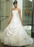 A-line Strapless Chapel Train Satin Wedding Dresses (SP0071)