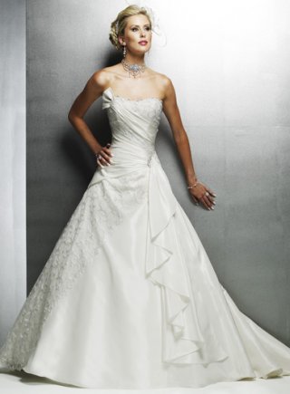 A-line Strapless Chapel Train Satin Wedding Dresses (SP0070)
