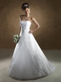 A-line Strapless Chapel Train Satin Wedding Dresses (SP0080)