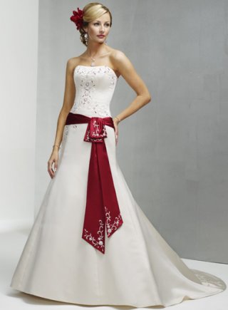 A-line Strapless Chapel Train Satin Wedding Dresses (SP0069)