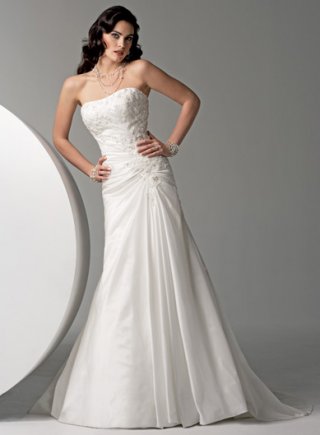 A-line Strapless Chapel Train Satin Wedding Dresses (SP0066)