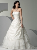 A-line Strapless Chapel Train Satin Wedding Dresses (SP0065)