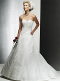 A-line Strapless Chapel Train Satin Wedding Dresses (SP0067)