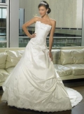 A-line Strapless Chapel Train Satin Wedding Dresses (SP0055)