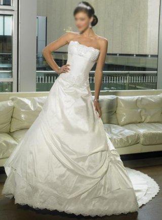 A-line Strapless Chapel Train Satin Wedding Dresses (SP0055)