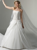 A-line Strapless Chapel Train Satin Wedding Dresses (SP0061)