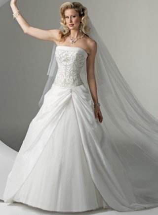 A-line Strapless Chapel Train Satin Wedding Dresses (SP0061)