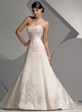 A-line Strapless Chapel Train Satin Wedding Dresses (SP0059)