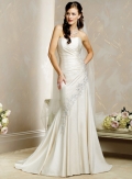 A-line Strapless Chapel Train Satin Wedding Dresses (SP0058)