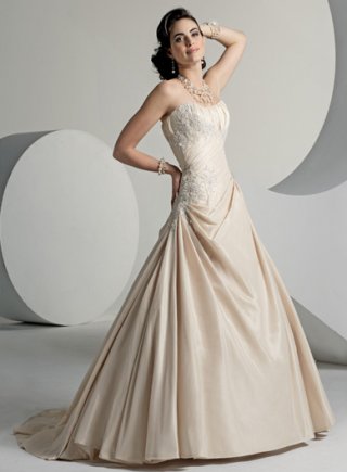 A-line Strapless Chapel Train Satin Wedding Dresses (SP0057)