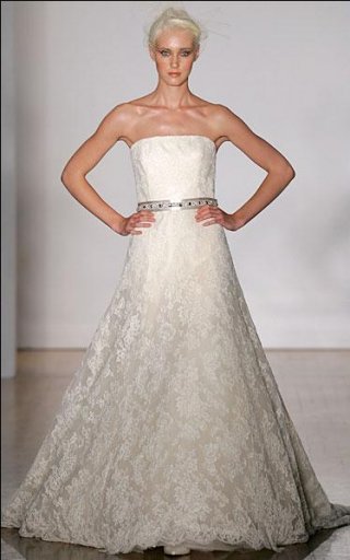 A-line Strapless Ribbon Belt Lace Wedding Dresses (SK0147)