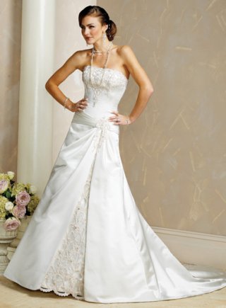 A-line Strapless Satin Wedding Dresses (SK0141)