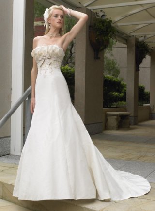 Slim A-line Chapel Train Taffeta Wedding Dresses (SK0104)