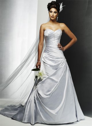 Slim A-line Strapless Chapel Train Satin Wedding Dresses (SK0101)