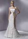 Slim A-line Strapless Satin Lace Wedding Dresses (SK0098)