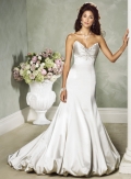 Slim A-line Strapless Satin Lace Wedding Dresses (SK0096)