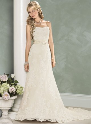 Slim A-line Strapless Satin Wedding Dresses (SK0090)