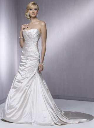 Slim A-line Strapless Sweetheart Satin Wedding Dresses (SK0083)