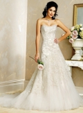 Slim A-line Strapless Tulle Lace Wedding Dresses (SK0073)