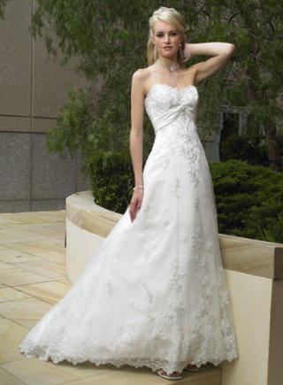Slim A-line Sweetheart Lace Over Satin Wedding Dresses (SK0072)