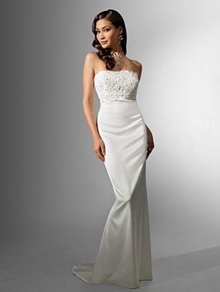 Slim line Strapless Sweep Train Wedding Dress (yz0439)