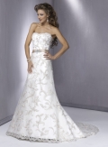 Slim Strapless A-line Chapel Train Satin Lace Wedding Dresses (SK0067)