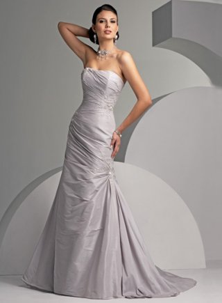Slim-line Strapless Chapel Train Satin Wedding Dresses (SK0064)