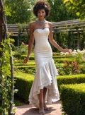 Slim-line Strapless Empire High-Low Satin Wedding Dresses (SK0063)