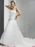 Strapless A-line Chapel Train Satin Chiffon Wedding Dresses (SK0040)