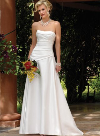 Strapless A-line Banded Neckline Satin Wedding Dresses (SK0047)