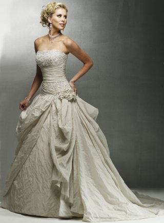 Strapless A-line Chapel Train Taffeta Wedding Dresses (SK0028)