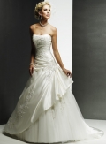 Strapless A-line Chapel Train Satin Wedding Dresses (SK0034)