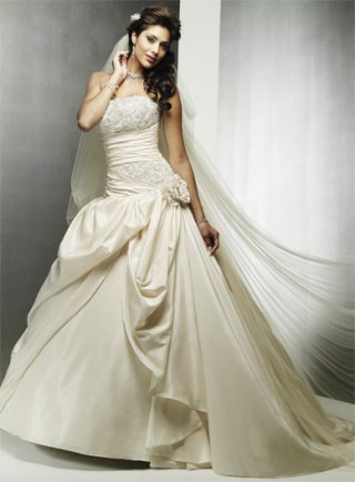 Strapless A-line Chapel Train Taffeta Wedding Dresses (SK0033)