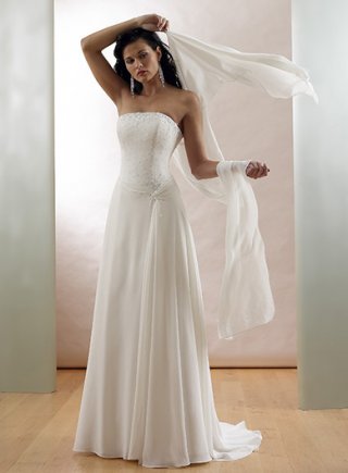 Strapless A-line Sweep Train Chiffon Wedding Dresses (SK0012)