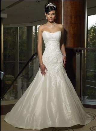 Strapless A-line Sweetheart Sweep Train Taffeta Wedding Dresses (SK0003)