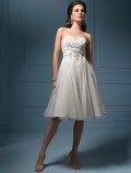 Strapless Mid-Length Organza Satin Wedding Dresses (SR0179)