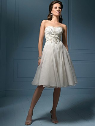 Strapless Mid-Length Organza Satin Wedding Dresses (SR0179)