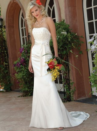 Strapless Sheath Corset Closure Satin Wedding Dresses (SR0168)