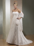 Strapless Sweep Train Lace Over Satin Wedding Dresses (SR0139)