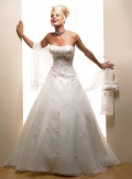 Strapless Sweep Train Organza Satin Wedding Dresses (SR0137)