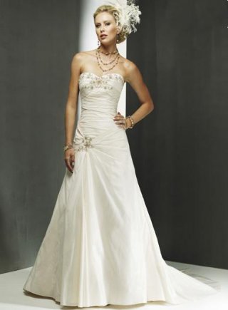 Strapless Slim A-line Sweetheart Chapel Train Taffeta Gowns (SR0151)