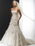 Strapless Slim A-line Tulle Lace Wedding Dresses (SR0144)