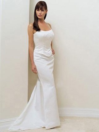 Trumpet Spaghetti Chapel Sweep Satin Wedding Dresses (SR0110)