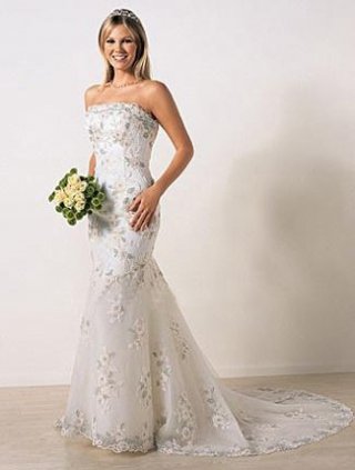 Trumpet Strapless Tulle Lace Wedding Dresses (SR0105)