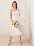 Tea Length A-line Strapless Tulle Wedding Dresses (SR0112)