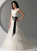 A-line Cap Sleeves Chapel Train Tulle Wedding Dresses (SR0060)