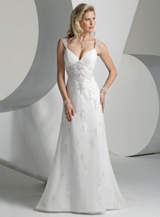 A-line Cap Sleeves Sweep Train Chiffon Wedding Dresses (SR0059)
