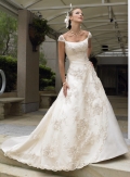 A-line Cap Sleeves Chapel Train Satin Wedding Dresses (SR0068)