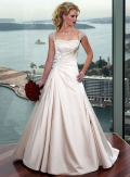 A-line Corset Back Cap Sleeve Satin Wedding Dresses (SR0057)